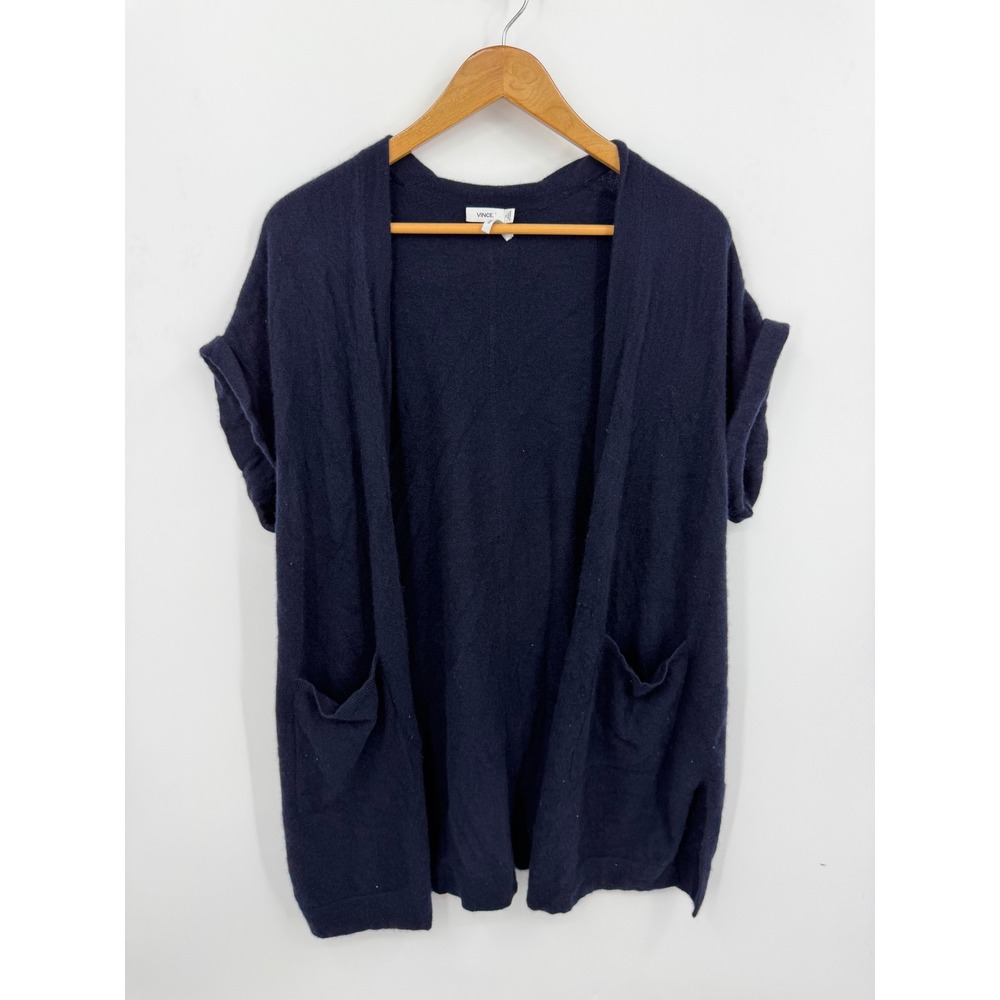 Vince V343676457 Cashmere Cardigan Women XS Navy Blue Short‎ Sleeve Open Front